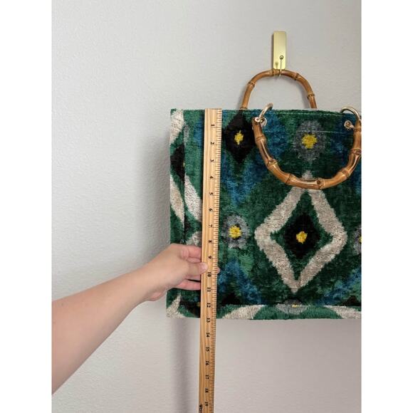 Ayca Design Silk Velvet Bamboo Handle Ikat Large Tots Bag - Picture 4 of 8